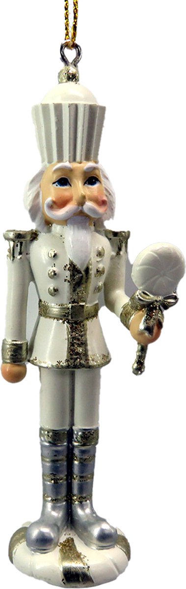 Clayre & Eef Kersthanger Notenkraker 3x3x10 cm Wit Kunststof Kerstbal