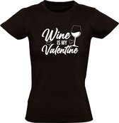 Wijn is mijn Valentijn | Dames t-shirt | Wine is my valentine | Valentijnsdag | Cadeau | Vriendin | Zwart