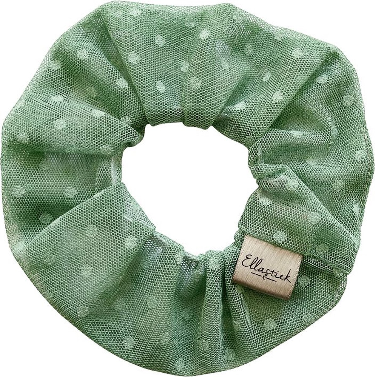 Ellastiek scrunchie groene stipjes - haarelastiekjes - haar accessoire - luxe uitstraling en kwaliteit- Handmade in Amsterdam