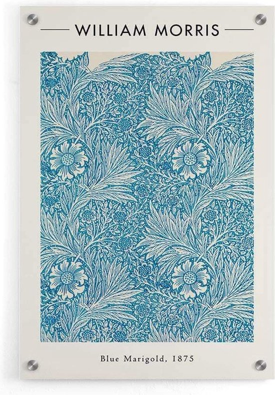 Walljar - William Morris - Blue Marigold - Muurdecoratie - Acrylglas schilderij - 30 x 45 cm