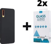 Siliconen Backcover Hoesje Samsung Galaxy A50 Zwart - 2x Gratis Screen Protector - Telefoonhoesje - Smartphonehoesje