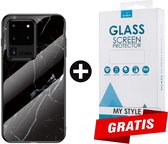 Backcover Marmerlook Hoesje Samsung Galaxy S20 Ultra Zwart - Gratis Screen Protector - Telefoonhoesje - Smartphonehoesje