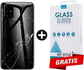 Backcover Marmerlook Hoesje Samsung Galaxy A71 Zwart - Gratis Screen Protector - Telefoonhoesje - Smartphonehoesje