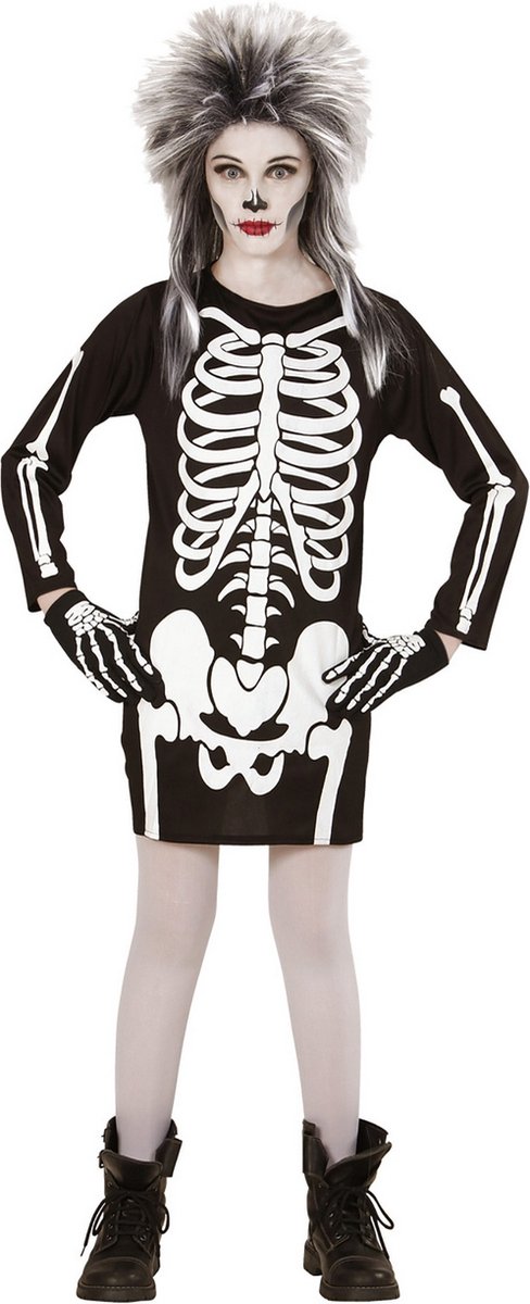 Widmann - Spook & Skelet Kostuum - Korte Jurk Skelet Kind Meisje - - Maat 140 - Halloween - Verkleedkleding