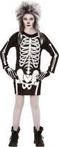 Widmann - Spook & Skelet Kostuum - Korte Jurk Skelet Kind Meisje - Zwart / Wit - Maat 140 - Halloween - Verkleedkleding