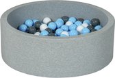 Ballenbad rond - lichtgrijs - 90x30 cm - met 200 wit, babyblauw en grijze ballen