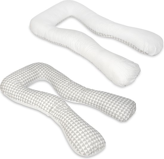 Zwangerschapskussen - 300 cm - 100% katoen - wit en wit met grijze driehoekjes