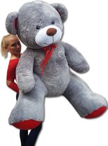 Knuffelbeer - met hart - 190 cm - grijs rood