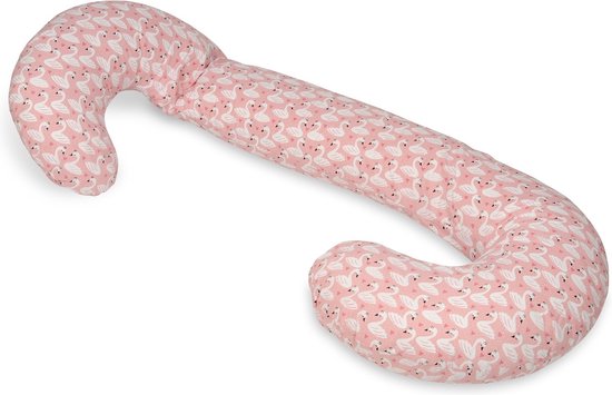 Voedingskussen - Body pillow - 240 cm - 100% katoen - roze zwaantjes