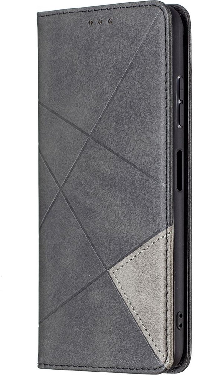 Mobigear Telefoonhoesje geschikt voor Samsung Galaxy A22 5G Hoesje | Mobigear Rhombus Slim Bookcase | Pasjeshouder voor 2 Pasjes | Telefoonhoesje voor Pinpas / OV Kaart / Rijbewijs - Zwart