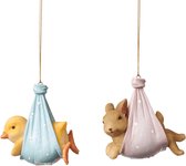 Viv! Home Luxuries Paasdecoratie Hanger - Pulleke (eend) en Lamprei (konijn) - blauw roze - set van 2 - 8cm