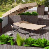 Beige Dubbele Ligstoel-Hangmat Voor Twee Mensen, Outdoor Tuinmeubelen Met Wielen, Waterdichte Terras Seat,