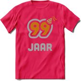 99 Jaar Feest T-Shirt | Goud - Zilver | Grappig Verjaardag Cadeau Shirt | Dames - Heren - Unisex | Tshirt Kleding Kado | - Roze - XL