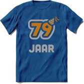 79 Jaar Feest T-Shirt | Goud - Zilver | Grappig Verjaardag Cadeau Shirt | Dames - Heren - Unisex | Tshirt Kleding Kado | - Donker Blauw - 3XL