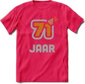 71 Jaar Feest T-Shirt | Goud - Zilver | Grappig Verjaardag Cadeau Shirt | Dames - Heren - Unisex | Tshirt Kleding Kado | - Roze - XL