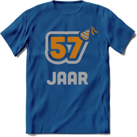 57 Jaar Feest T-Shirt | Goud - Zilver | Grappig Verjaardag Cadeau Shirt | Dames - Heren - Unisex | Tshirt Kleding Kado | - Donker Blauw - 3XL