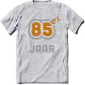 85 Jaar Feest T-Shirt | Goud - Zilver | Grappig Verjaardag Cadeau Shirt | Dames - Heren - Unisex | Tshirt Kleding Kado | - Licht Grijs - Gemaleerd - 3XL