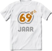 69 Jaar Feest T-Shirt | Goud - Zilver | Grappig Verjaardag Cadeau Shirt | Dames - Heren - Unisex | Tshirt Kleding Kado | - Wit - L