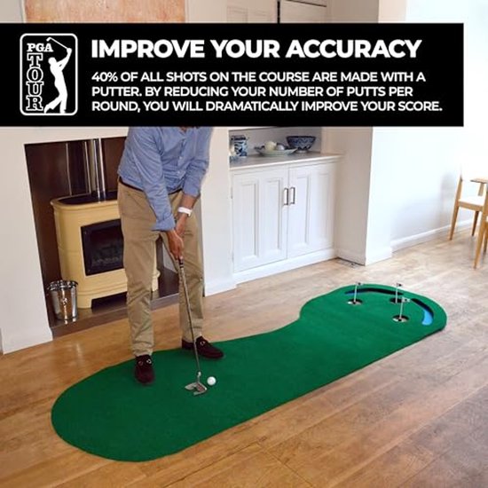 Putting Mat - Golf Oefenmat - Golfspel Verbeteren - Drie Gaten Ontwerp - 3 x 9 Voet - Groen — afbeelding 4