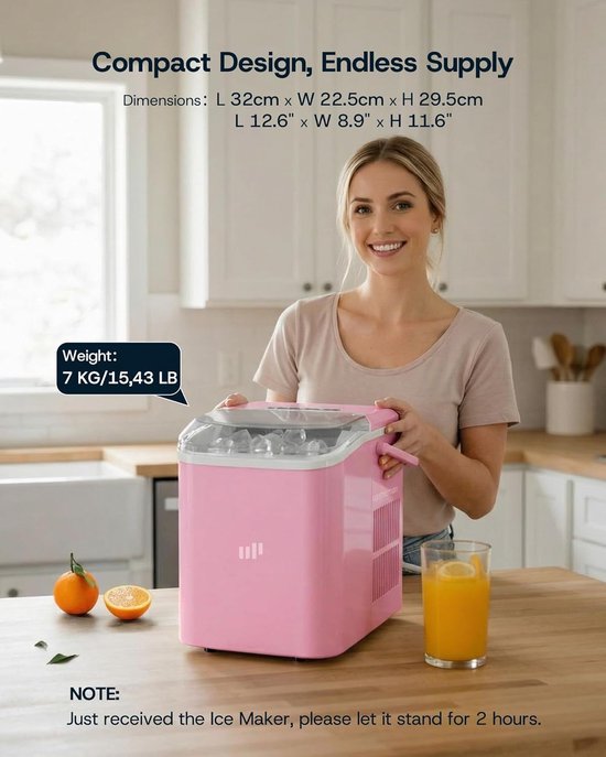 IJsblokjesmachine - IJsmaker - Snelle IJsblokjes - Automatische Reiniging - 12 kg per dag - Roze — afbeelding 3
