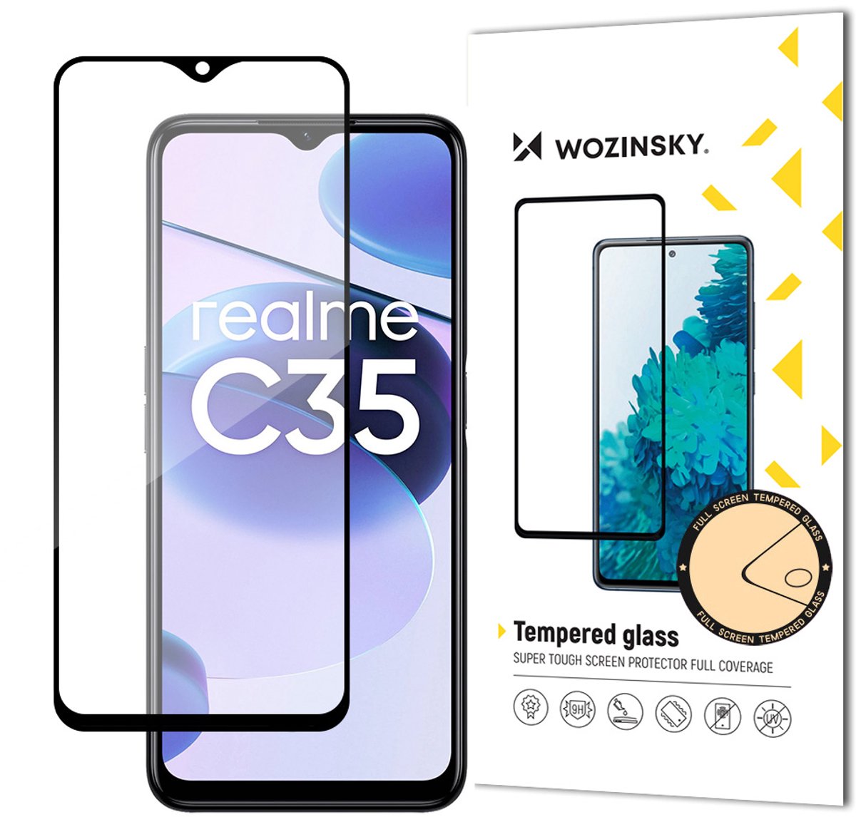 Wozinsky Full Glue Serie - Gehard Glas Screenprotector - Realme C35 - 9H Hardheid - Case Vriendelijk