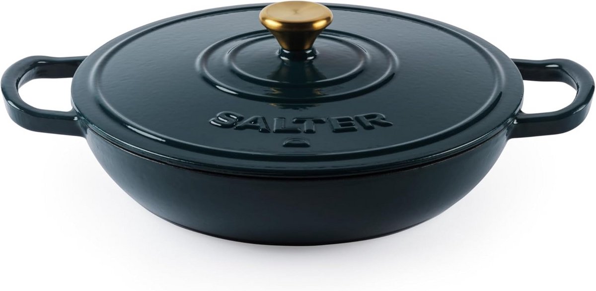 Gietijzeren Braadpan Stoofpan Dutch Oven Langzaam Garen Zelfbedruipend Deksel 30cm Doorsnede Groen