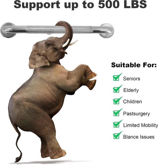 Olifant hangt aan een stang; geschikt voor senioren, ouderen, kinderen, etc.