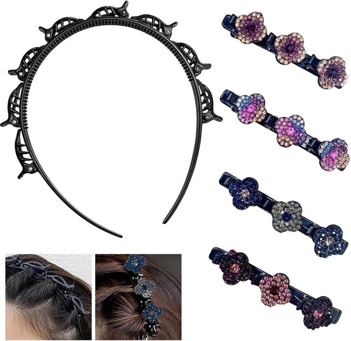Allecto Plus - Kristallen Haarspeldjes Set van 4 Stuks | Sprankelende Strass Accessoires voor Vrouwen en Meisjes | Haarstyling Clips met Glanzende Strass en Gevlochten Design
