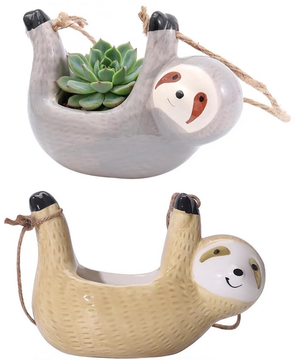 Dailygoods- Plantenbakken Hangend - Keramische Bloempotten - Luiaard Ontwerp - Decoratie Binnen/Buiten - Geschikt voor Kamerplanten - Unieke Muurhouder - Hangpot