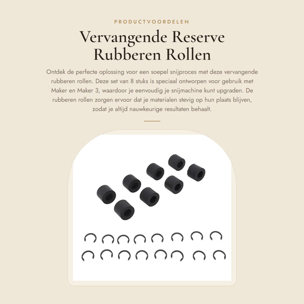 Dailygoods- Rubberen Rollen 8 Stuks Vervangende Onderdelen Antislip Wielmatgeleider Inclusief 16 Borgringen Compatibel met Maker Maker 3 Voorkomt Slippen Snijmachine Rollen