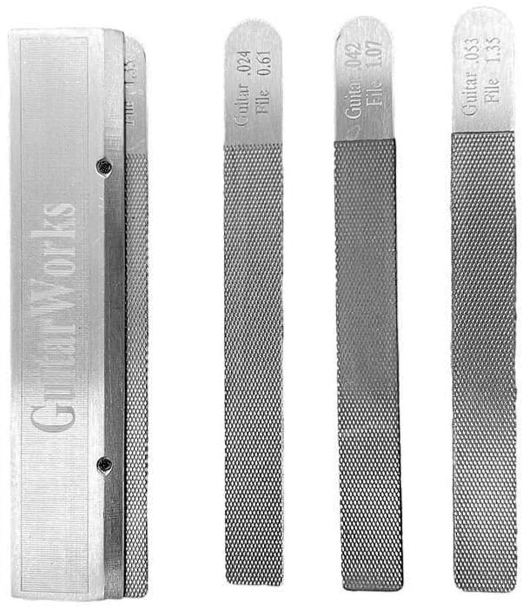 Dailygoods- Gitaarmoervijlset 4-delig - Ronde Sleuf - Vijlnivelleringsgereedschap - Polijstgereedschap - Geschikt voor Gitaristen - Inclusief 3 Maten Vijlen - Gitaarvijl