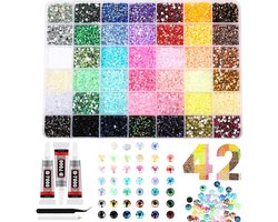 Nail Art Kit - 42 Kleuren 32000 Stuks - Met Lijm, Pincet, Wax Pen - 3 mm Veelkleurige Platte Steentjes - Strasssteentjes Set - Voor Kleding, Boeken, Schoenen, Nagels, Kunst En Make-Up