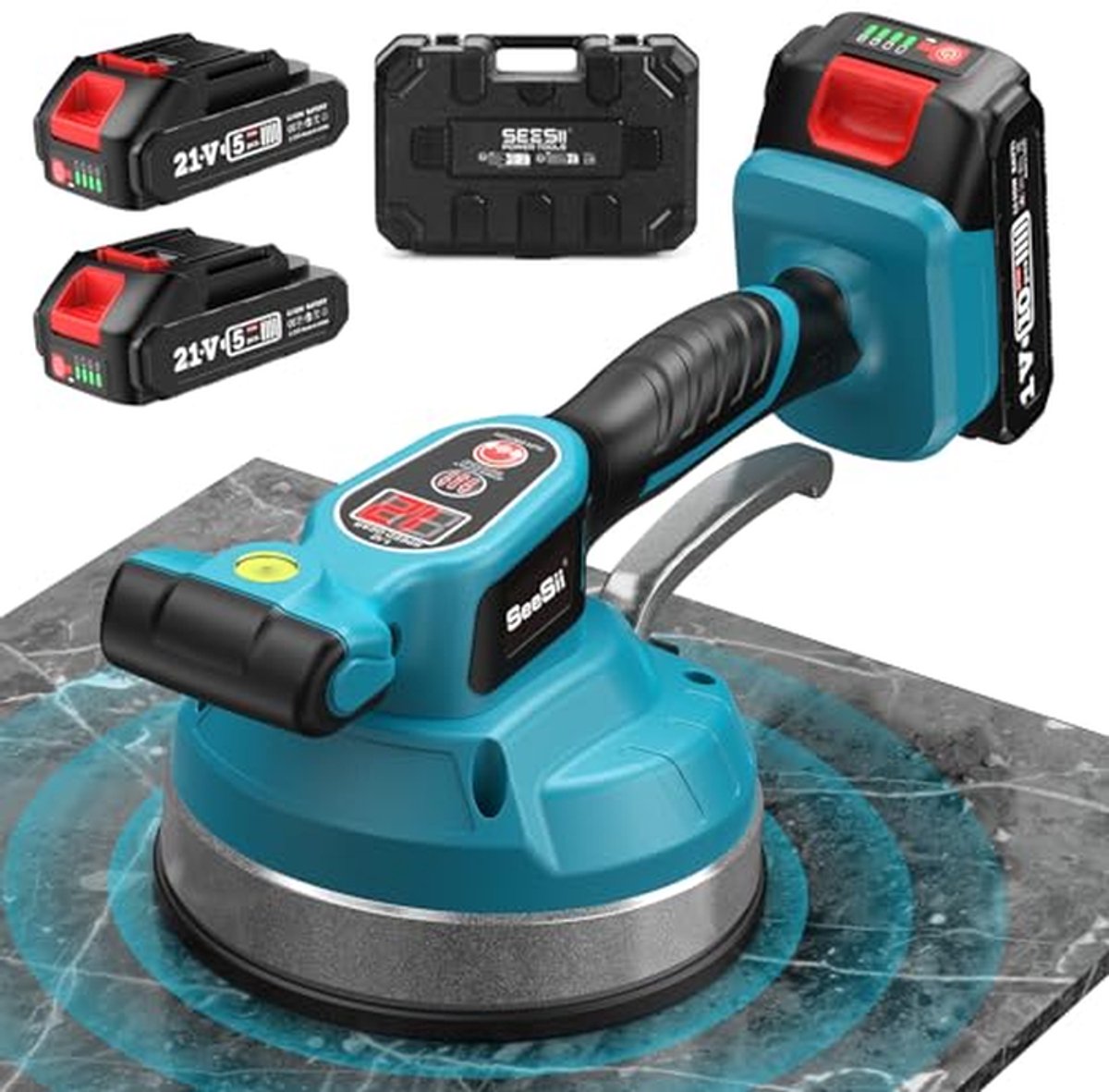 Tegelvibrator - Tegelzuiger - Vlakke Tegels Leggen - Krachtige Zuignap - 160 mm - Zwart