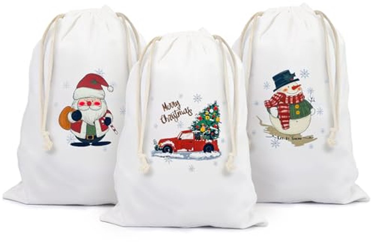 Kerstmanzakken Kerstzakken - Cadeauzakjes - Cadeaus Inpakken - Trekkoord Sluiting - 35 x 50 cm - Multicolor