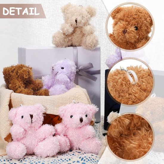 Mini Pluche Beren - Zachte Knuffels - Decoratie & Cadeaus - Met Hanger - 6 Stuks 10 cm - Bruin — afbeelding 2