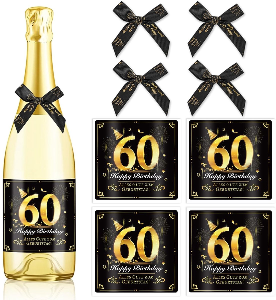VT Goods - Flessenetiketten 60e verjaardag - Verjaardagscadeau - Zwart - Flessen decoratie - Gepersonaliseerd cadeau - Geschikt voor mannen en vrouwen