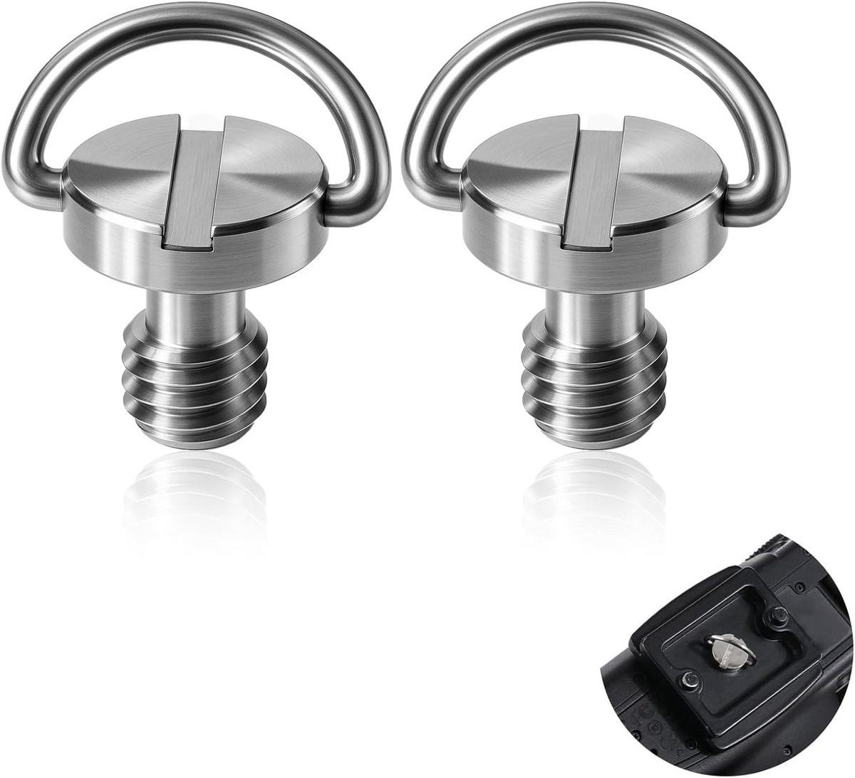 2 x 1/4 Inch RVS Schroeven met D-Ring voor Tripod - Monopod en Quick Plate - Compatibel met DSLR Camera - Kodak - SmallRig - Manfrotto - Bevestigingsschroeven voor Professionele Camera