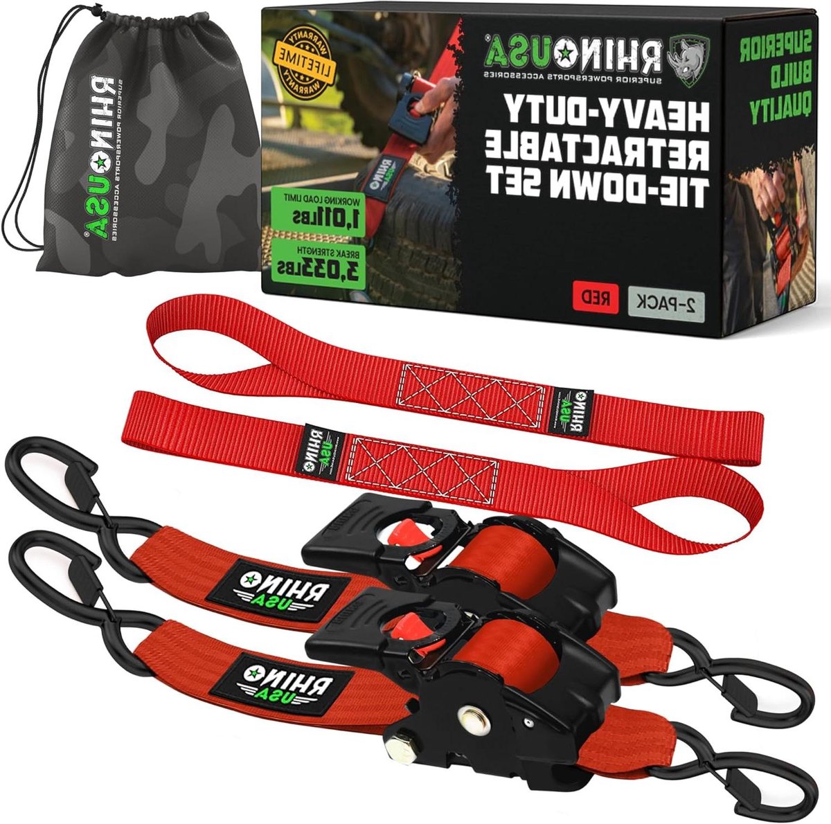 Intrekbare Ratelriemen - Spanbanden Ratel - Lading Zekeren - Zelfoprollend Mechanisme - 5 cm x 3 m - Rood