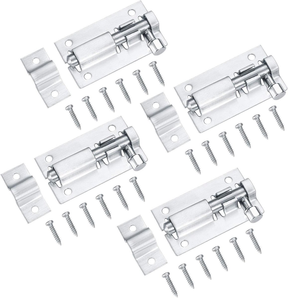 4 Pcs Deursloten - RVS Tuindeurslot - Houten Vergrendeling met Schroeven voor Tuinpoort Badkamer Schuur Toilet Click Lock