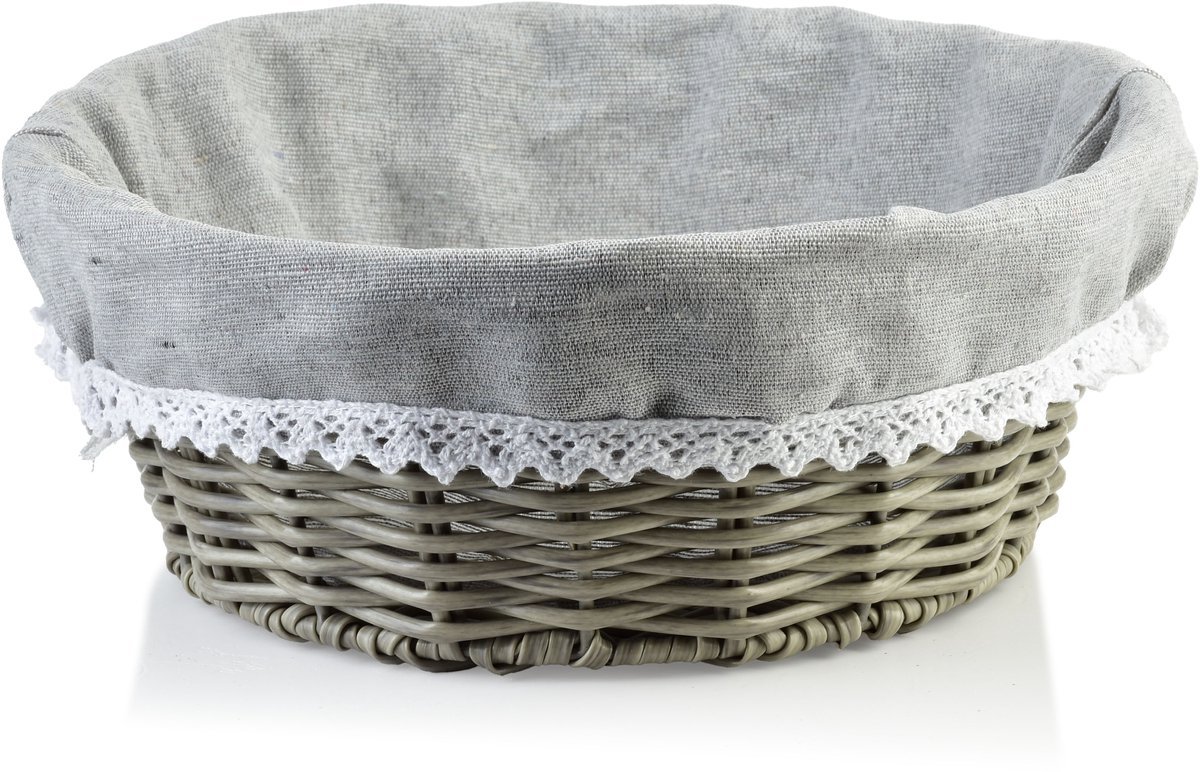 Grijze Polyrattan Broodmand met Doek - 23 x 10 cm