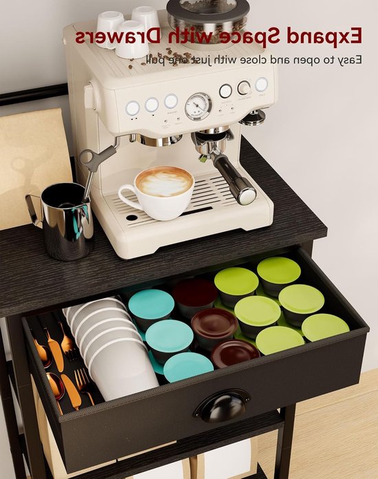 Keukenrek met 5 Planken en 8 Haken, Ideaal voor Koffie Organisatie en Bakken, Stalen Frame, 43 x 33 x 134.5 cm, Geschikt voor Keuken en Woonkamer — afbeelding 4