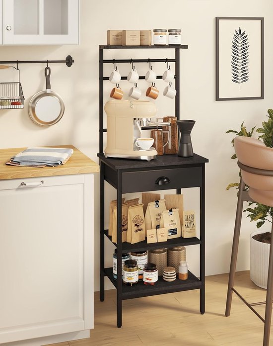 Keukenrek met 5 Planken en 8 Haken, Ideaal voor Koffie Organisatie en Bakken, Stalen Frame, 43 x 33 x 134.5 cm, Geschikt voor Keuken en Woonkamer — afbeelding 5