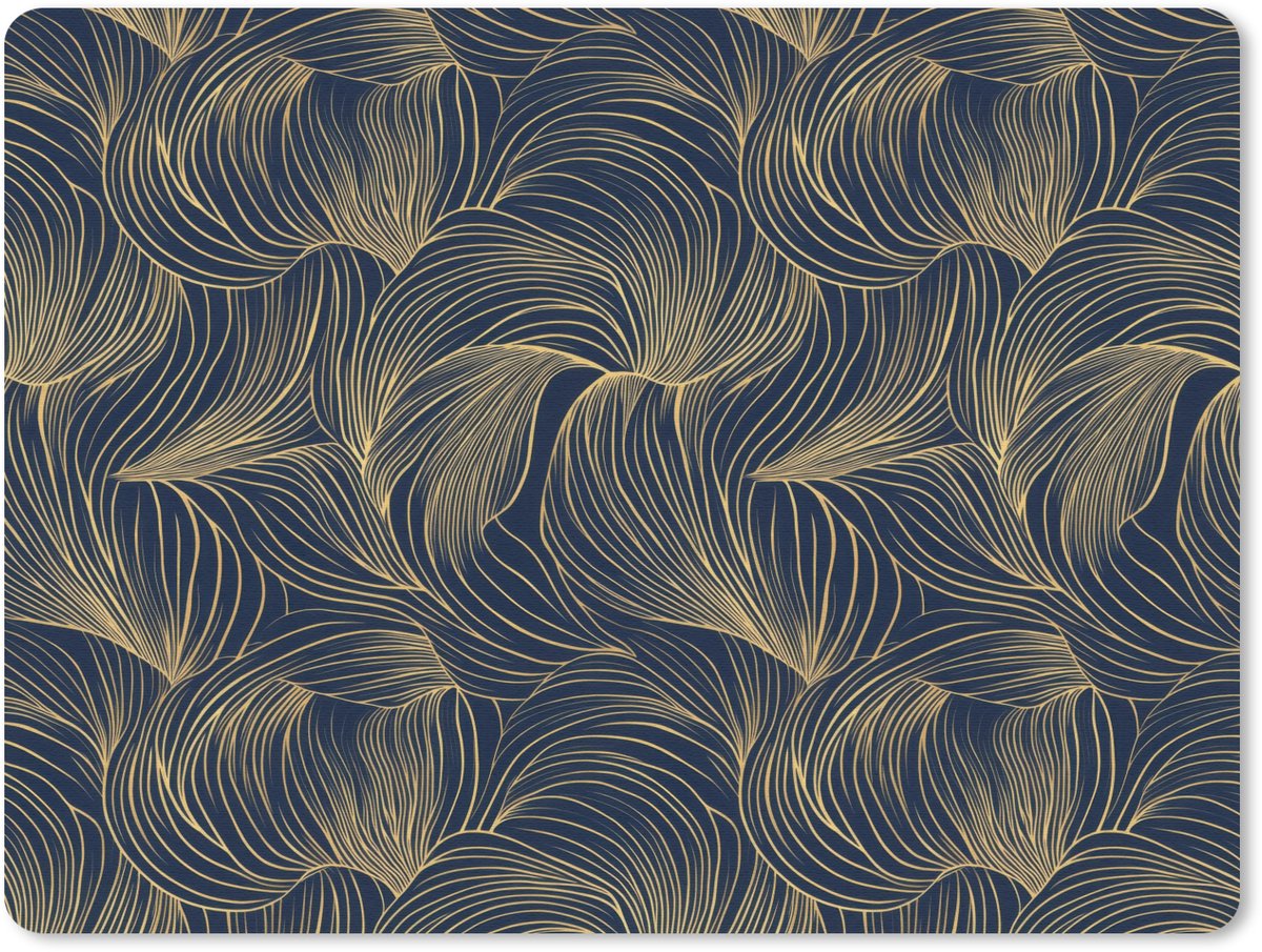 Muismat 12x10 cm - Mousepad Abstract - Lijnen - Blauw - Goud - Muismatten