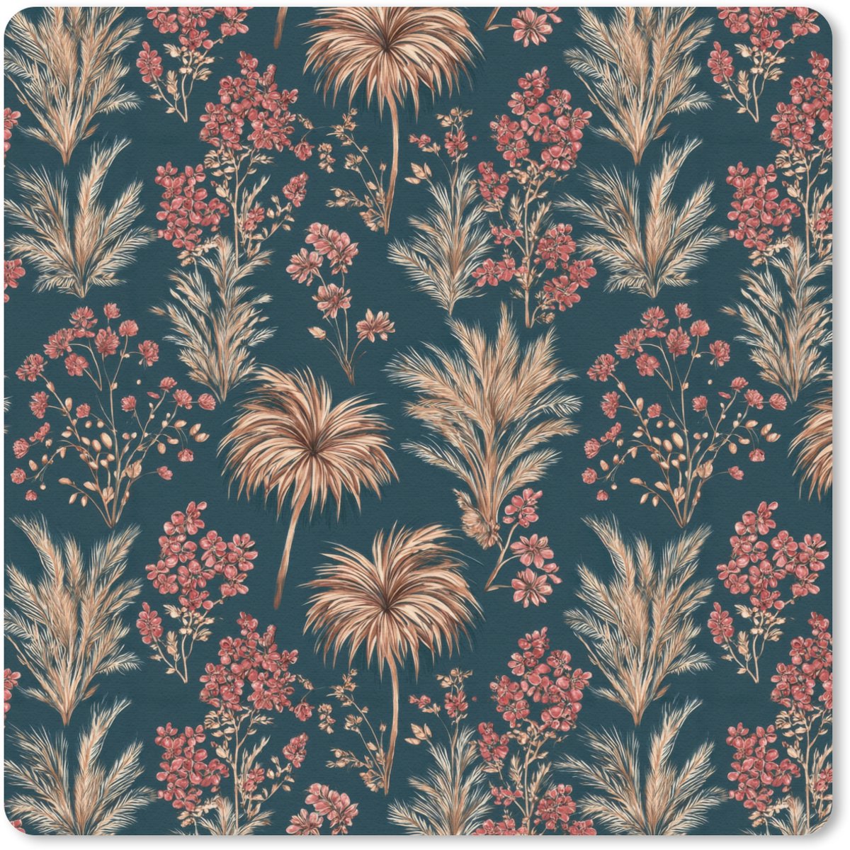 Muismat 20x20 cm - Mousepad Botanisch - Patroon - Blauw - Muismatten