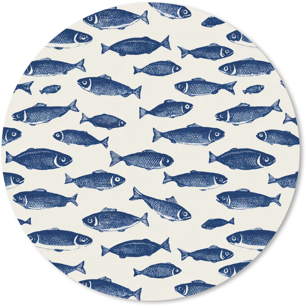 Muismat rond 30x30 cm - Mousepad Vissen - Patroon - Blauw - Wit - Ronde muismatten