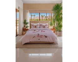 Heckettlane Dekbedovertrek Katoen Satijn Lyla - Canyon Rose - 100% Katoen-Satijn - Takken - Dekbedovertrek 260x200/220 cm - Lits-Jumeaux XL - Palm Springs