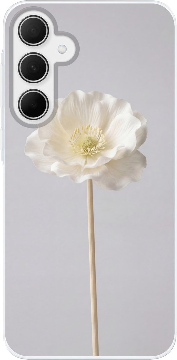 Telefoonhoesje Geschikt voor Samsung Galaxy A35 hoesje - Bloem - Minimalistisch -Wit - Siliconen Telefoonhoesje Telefoonhoesje