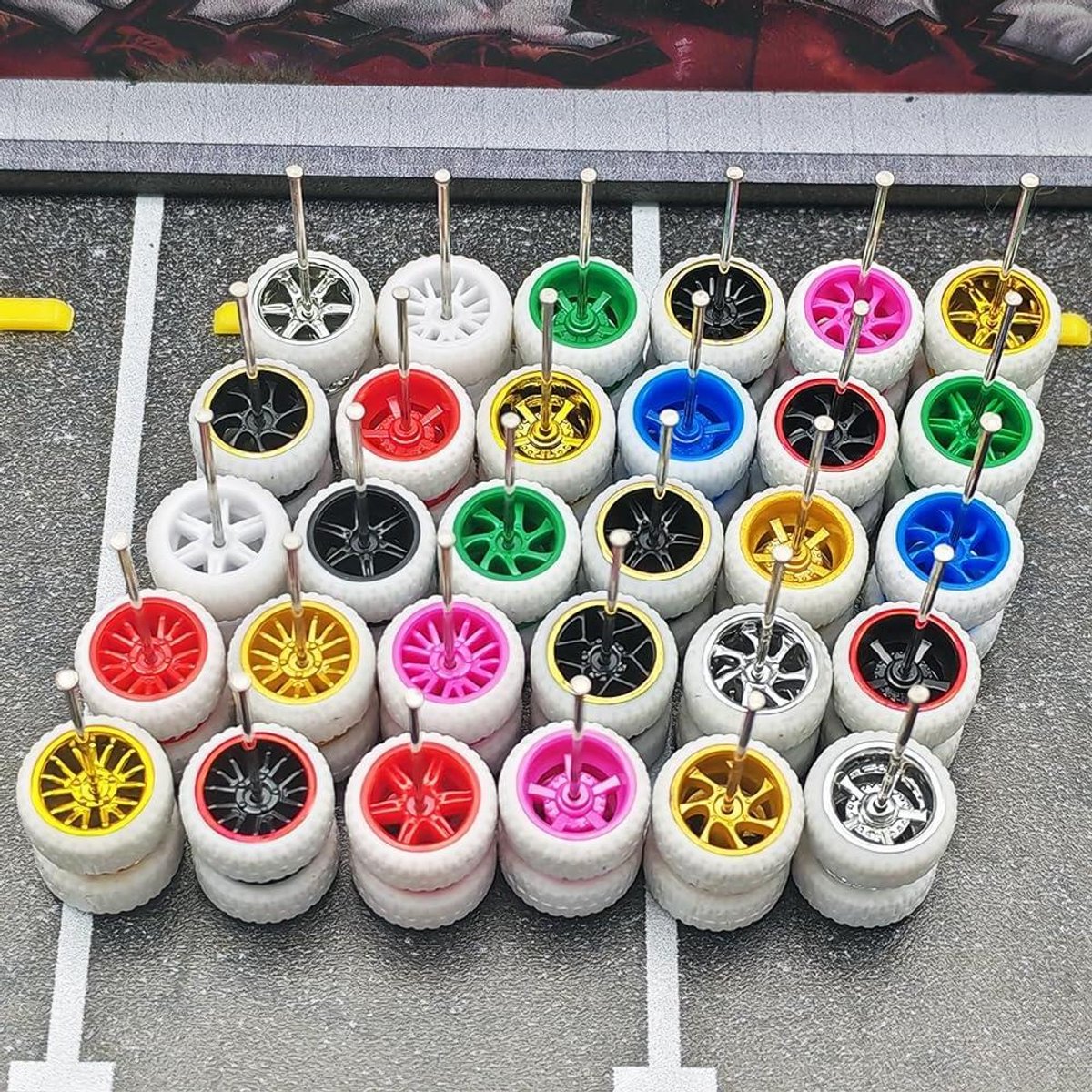 WAVEIST 1/64 Wielen en banden, Real Rider Serie, Gemengde 10 sets witte wielen. (10 gemengde witte wielen)