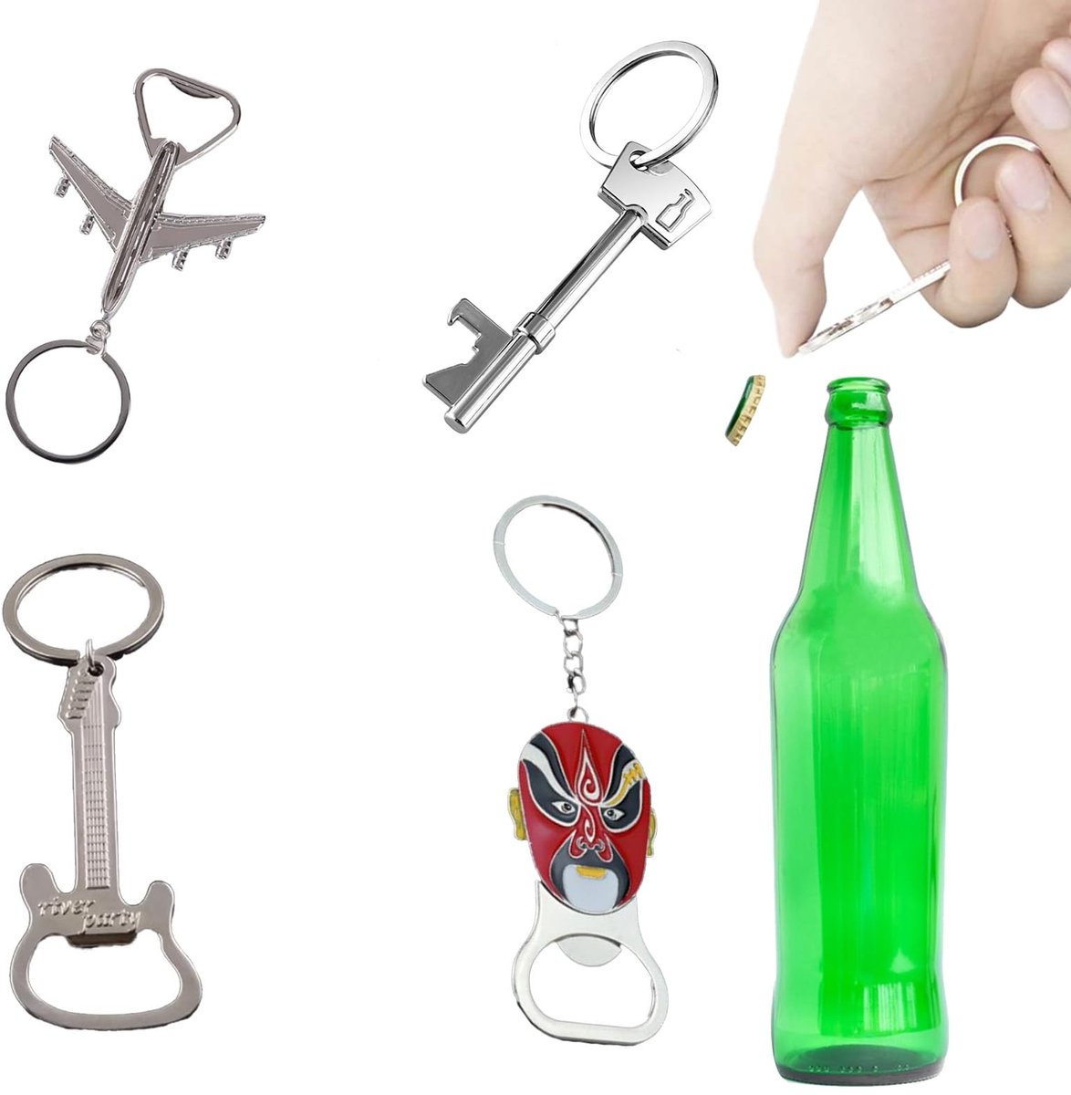ONF3 - Sleutelhangerversieringen - Flesopener sleutelhanger - Decoratief en praktisch - Zilver - Gepersonaliseerde cadeaus - Geschikt voor bier ...
