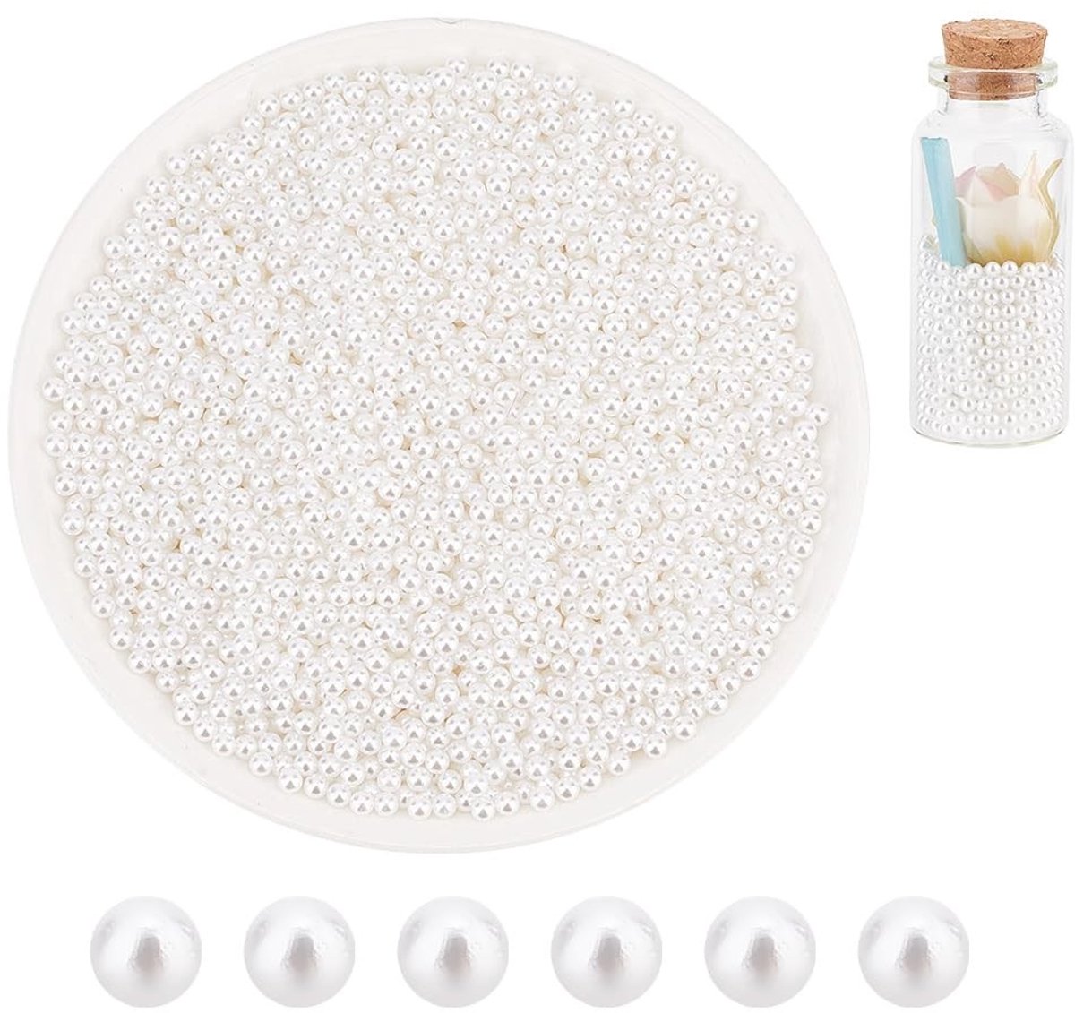 VT Goods - Witte Acryl Parels - 4700pcs - Perfect voor Sieraden Maken - 3mm - Knutselen en Nail Art - Geschikt voor Bruiloft - Creatieve Decoratie